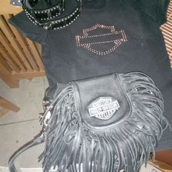 Harley Davidson Leather Bag, Belt And t Shirt