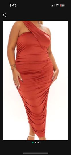 NEW Fashion Nova 3XL Rust Orange Ruched Midi Dress