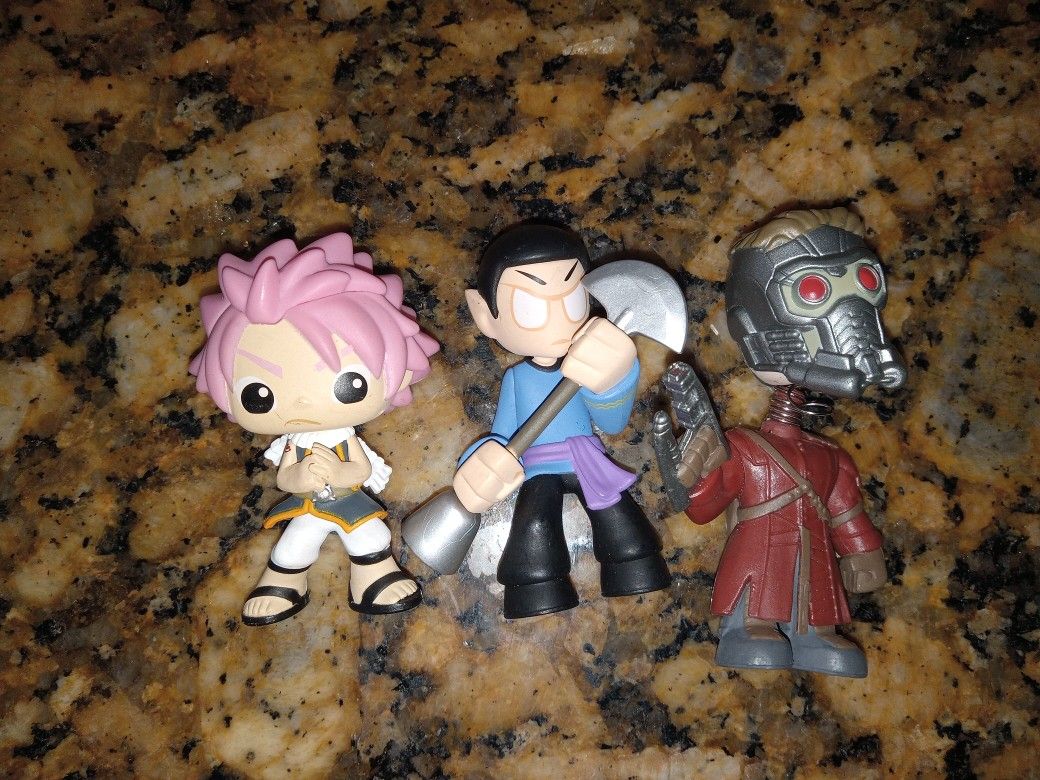 3 Lot Funko Minis Mystery, Spock. Starlord, Natsu