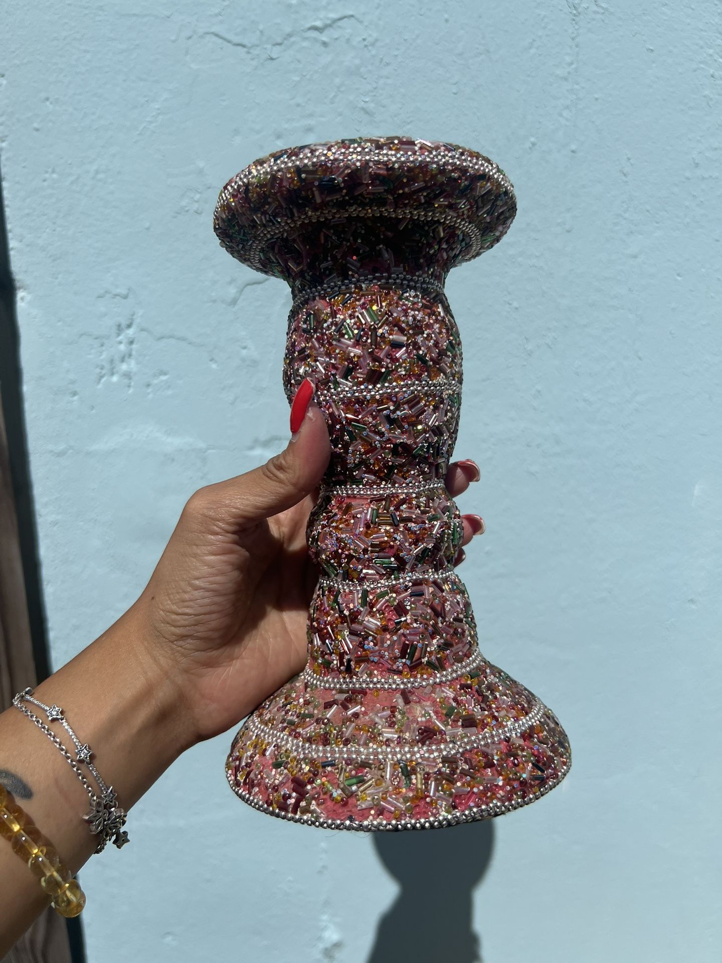 Pink/multicolored Candle Holder