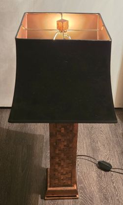 Table Lamp with Black Shade and Copper Mosaic Base