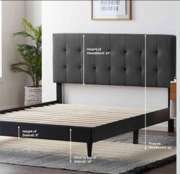 KING SIZE PLATFORM BED with UPHOLSTERED HEADBOARD GREY