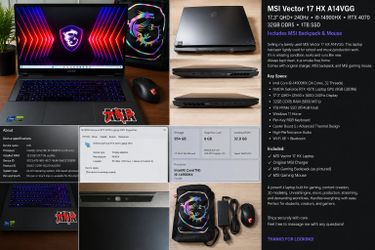 MSI Vector 17 HX A14VGG Gaming Laptop – RTX 4070 – i9-14900HX – 32GB RAM – 240Hz QHD+