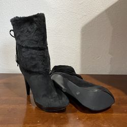 Two Lips High Heel Low Shaft Fur And Sued Shoes Boots Size 7.5