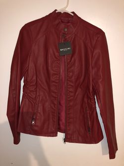 Red faux leather jacket