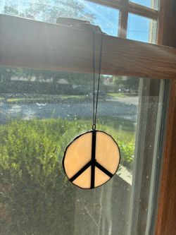 Stained Glass Peace Sign Suncatcher Window Hanging