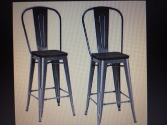 Dorel Home Products Luxor 24” Metal Counter Stool with Wood Seat, Set of 2, Antique Gunmetal