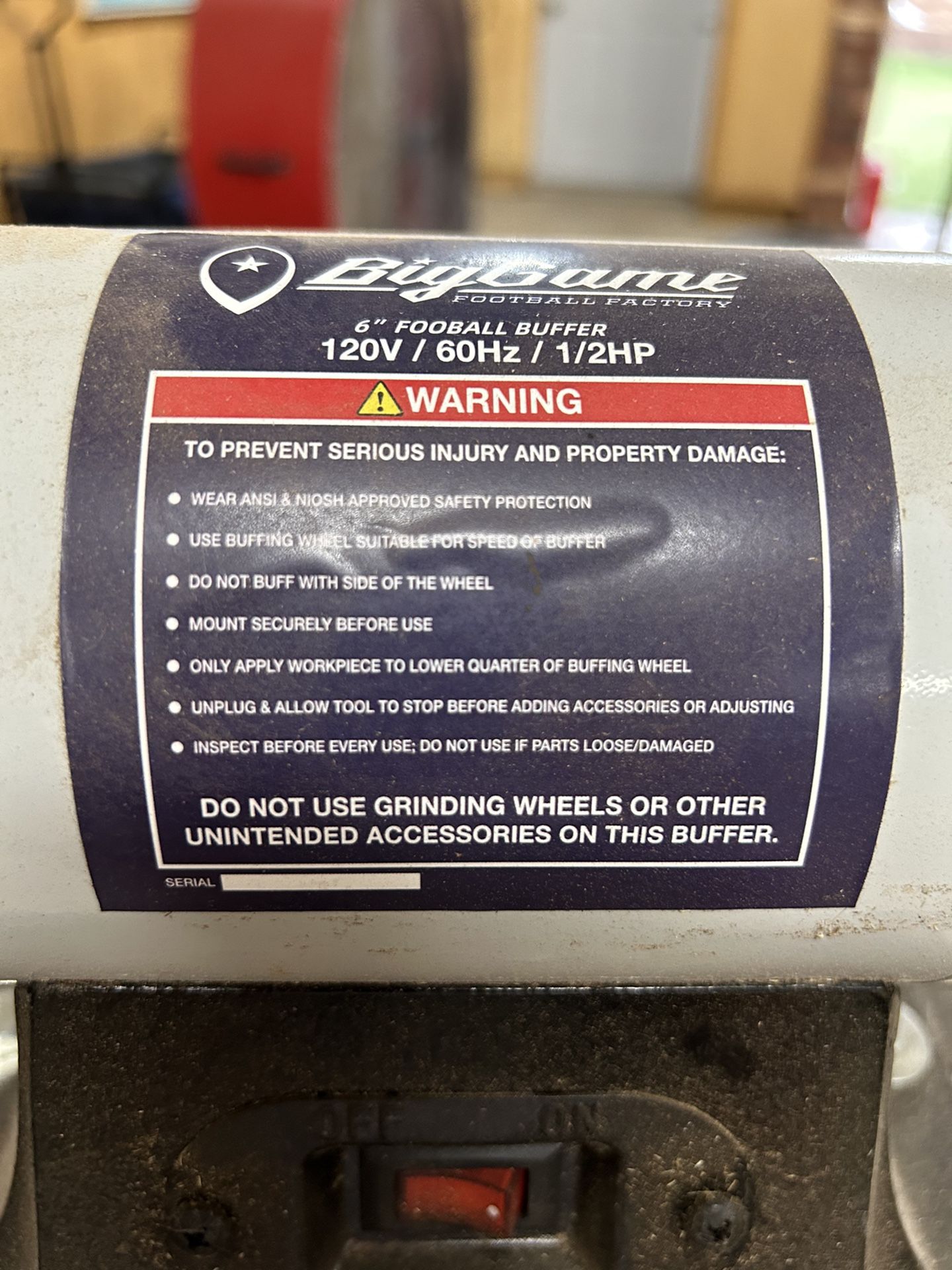 Big Game 1/2 hp Football Buffer/Conditioner on Stand with very few minutes of use.