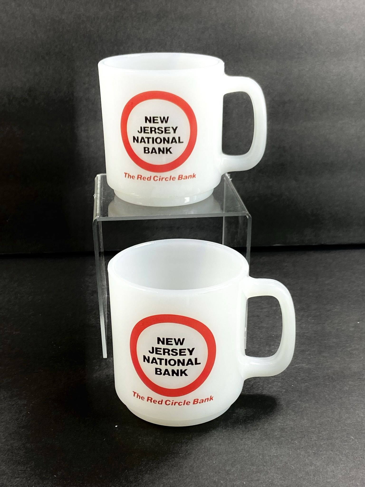 2 Glasbake New Jersey national bank mugs