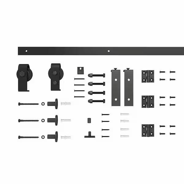 42 in. Black Single Bi-Fold Front Mount Sliding Barn Door Track and Hardware Kit