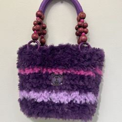 New  HandMade Crochet Faux Fur Purple And Pink Hand Bag 