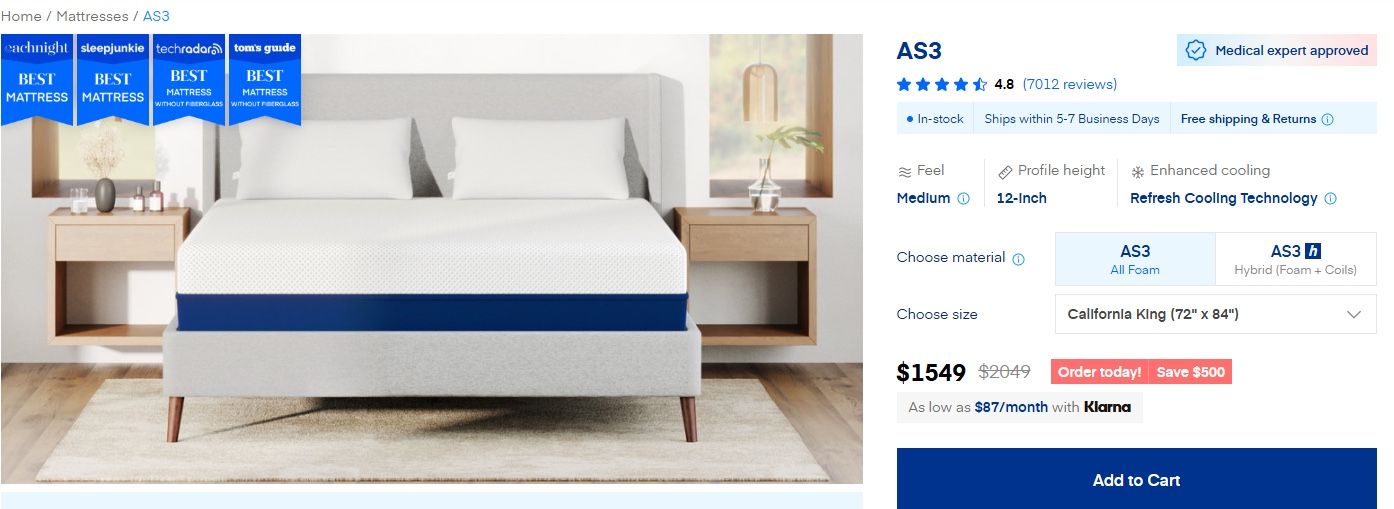 Amerisleep Calking AS3 Memory foam Mattress + Bed Frame + Boxsprings