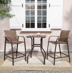 Patio Bar Stool And Table Set - 3 Piece - Weather Resistant - New