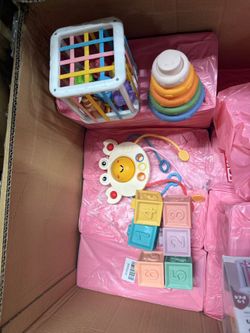 4-in-1 Montessori Baby Sensory Toy Set – Stacking Rings, Soft Blocks, Activity Cube & Crab Toy