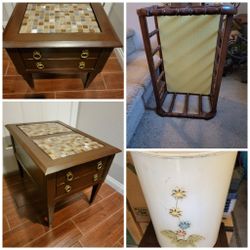 One Mosaic Tile Sofa End Table Nightstand With Drawer MCM 