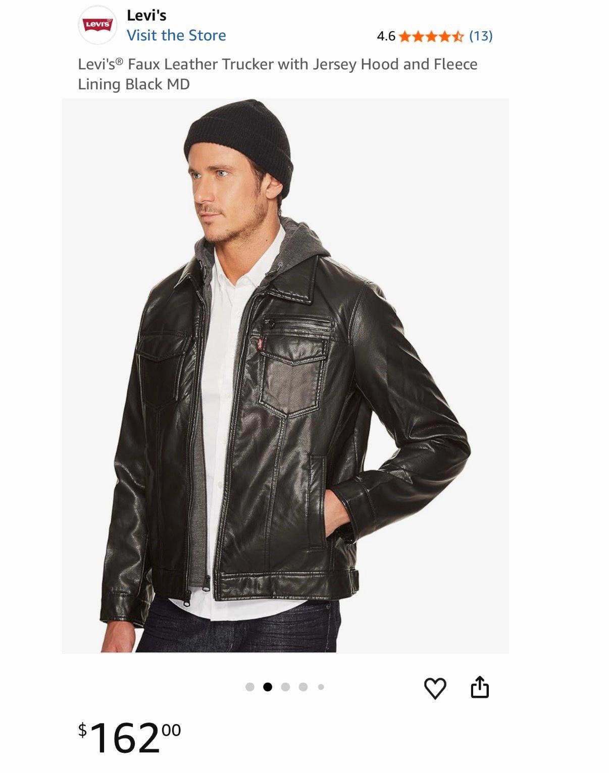 Men’s Levi’s Faux leather Trucker with Jersey Hood and Fleece Lining Black MD