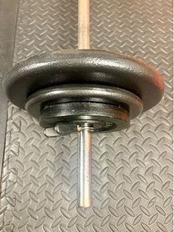 48 inches Steel Standard Barbell W/Weight Plates: 25s, 10s and 5s ponders. 93 # Brute W.