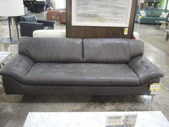 Chateau d'Ax Corsica Charcoal Gray Leather Tufted Sofa