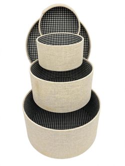 Round Linen-Covered Storage Box with Lid