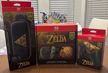 Nintendo Switch 2 Zelda Edition, Switch 2 Pro Controller Zelda Edition, and Switch 2 Zelda Edition Carrying Case