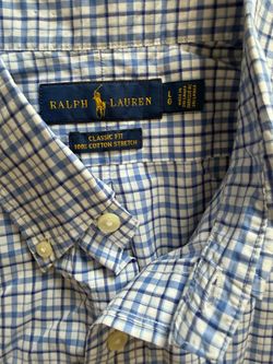 Ralph Lauren Men’s Classic Fit Plaid Button Down Shirt Blue White Size L