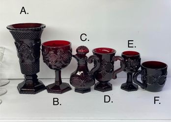 This post is for (D) Set of (4) Pedestal Glass mugs. VINTAGE AVON CAPE COD RUBY RED GLASSWARE.Have the rest of glassware on other post here on my page