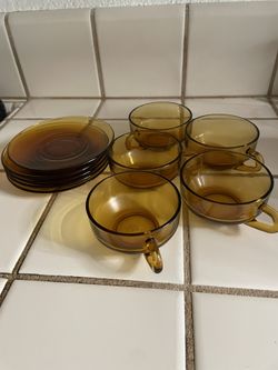 Brown Glass Tea Cup & Saucer Set