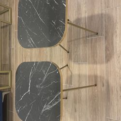 2 Gold Black Marble Side Tables 