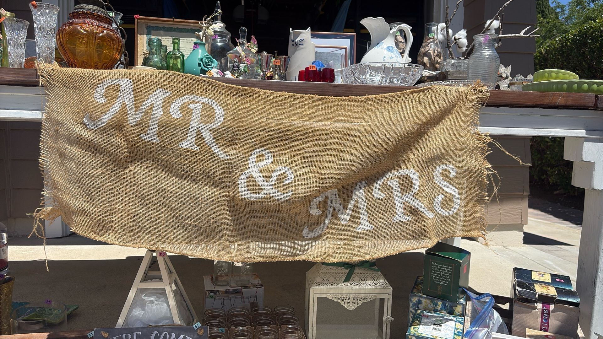Mrs & Mrs Rustic Vintage Burlap Sign