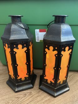 Vintage Gemmy Fire & Ice Halloween Lanterns Battery Operated, Set Of 2, 13" Tall