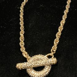 Just Reduced! Pave Faux Diamond Toggle Clasp Gold tone Rope Necklace 16”