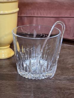 Princess House Etched Crystal Ice Bucket with Tongs