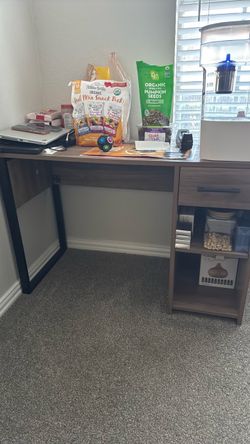 Wood and Metal Desk with Side Shelves