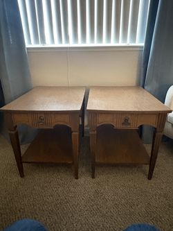 Vintage Wood End Tables – Matching Pair w/ Shelf | Sturdy Classic Style