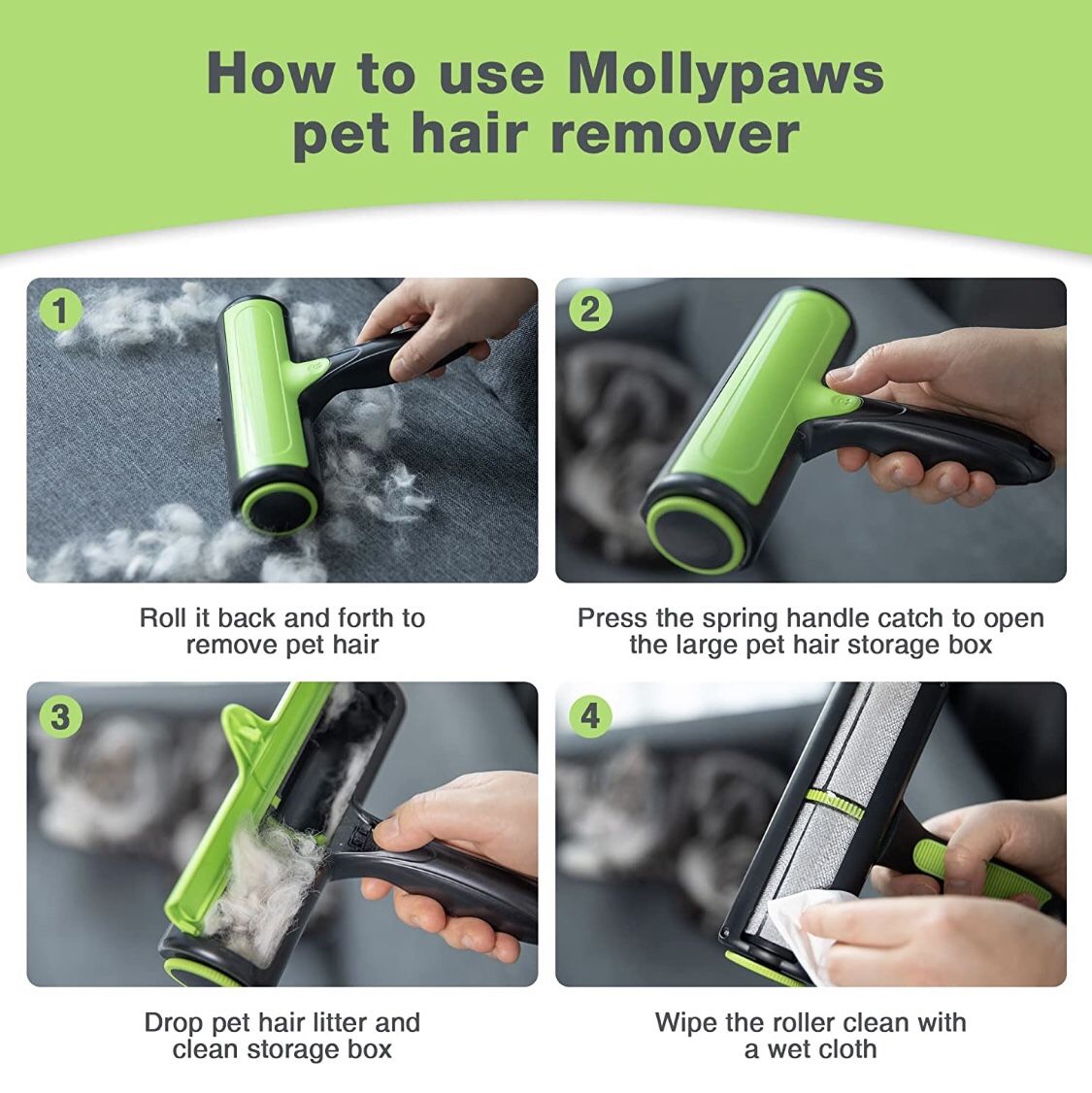 Pet Hair Remover for Couch, Reusable Dog Cat Hair Remover Roller Brush for Clothes, Bedding, Non-Slip Handle Grip for Comfort Remove Experience