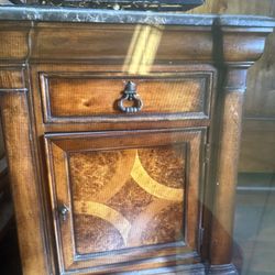 Thomasville Tall Emperador Marble Top Bedside Cabinet Vinntage Find