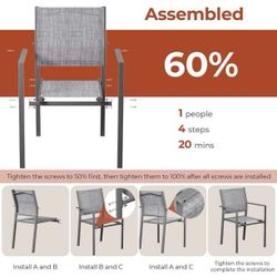 C93 $100   6 Pack Patio Dining Chairs, Outdoor Dining Furniture, Textilene Fabric, Stackable, w/ Metal Frame & Armrest (Table not Included)  TLSUNNY O