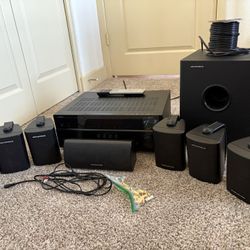 Yamaha RX-V385 Receiver and Monoprice Speaker Set With Subwoofer 