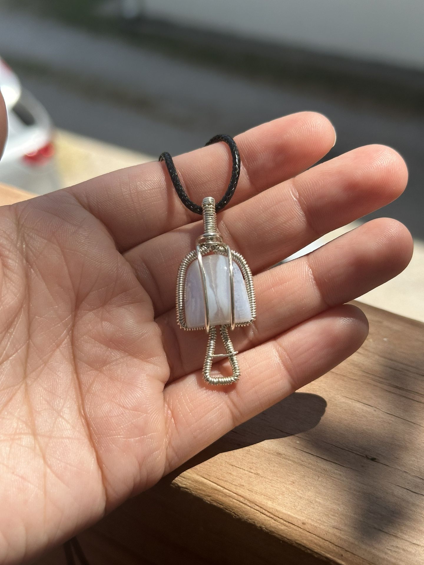 Blue Lace Agate Mushroom Pendant necklace