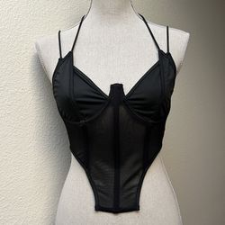 Shein Black Mesh Underwire Corset Top, Size Small