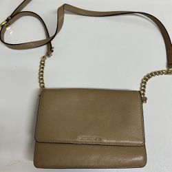 Michael Kors Double Gusset Leather Crossbody Tan Pocketbook