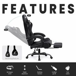 N-GEN GAMING Video Gaming Chair with Footrest Lumbar Support for Home Office High Back Recliner Height Adjustable Ergonomic Comfy Leather Computer Des