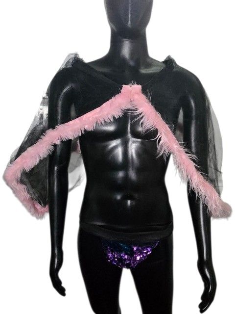 Black and Pink Faux Fur Sheer Loincloth