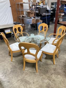 Glass Top Dining Table With 6 Wood Chairs