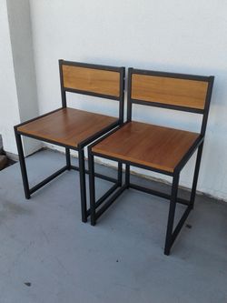 Industrial Metal and Wood Dining Chairs – Set of 2