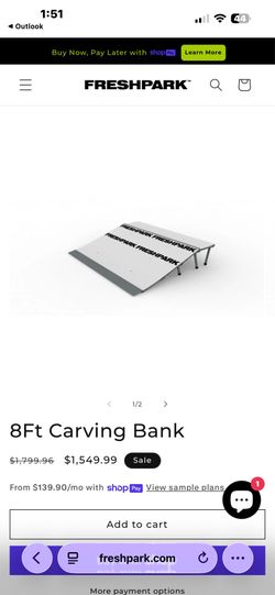 Freshpark Fresh Park Skate Ramps 8’ Carving Bank or Launch Ramp Skateboarding BMX
