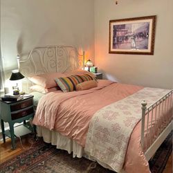 White Metal, Queen, Bedframe, And Mattress