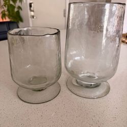 🕯️ NICE crate & barrel bergen small & medium hurricane hammered glass pedestal candle holders boho coastal beach beachy minimalist decor
