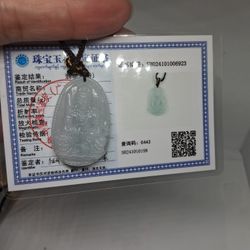 Certified A Genuine Green Jade Jadeist Burma.buaahd Guardian Pdnt Rope Necklace ( 5)