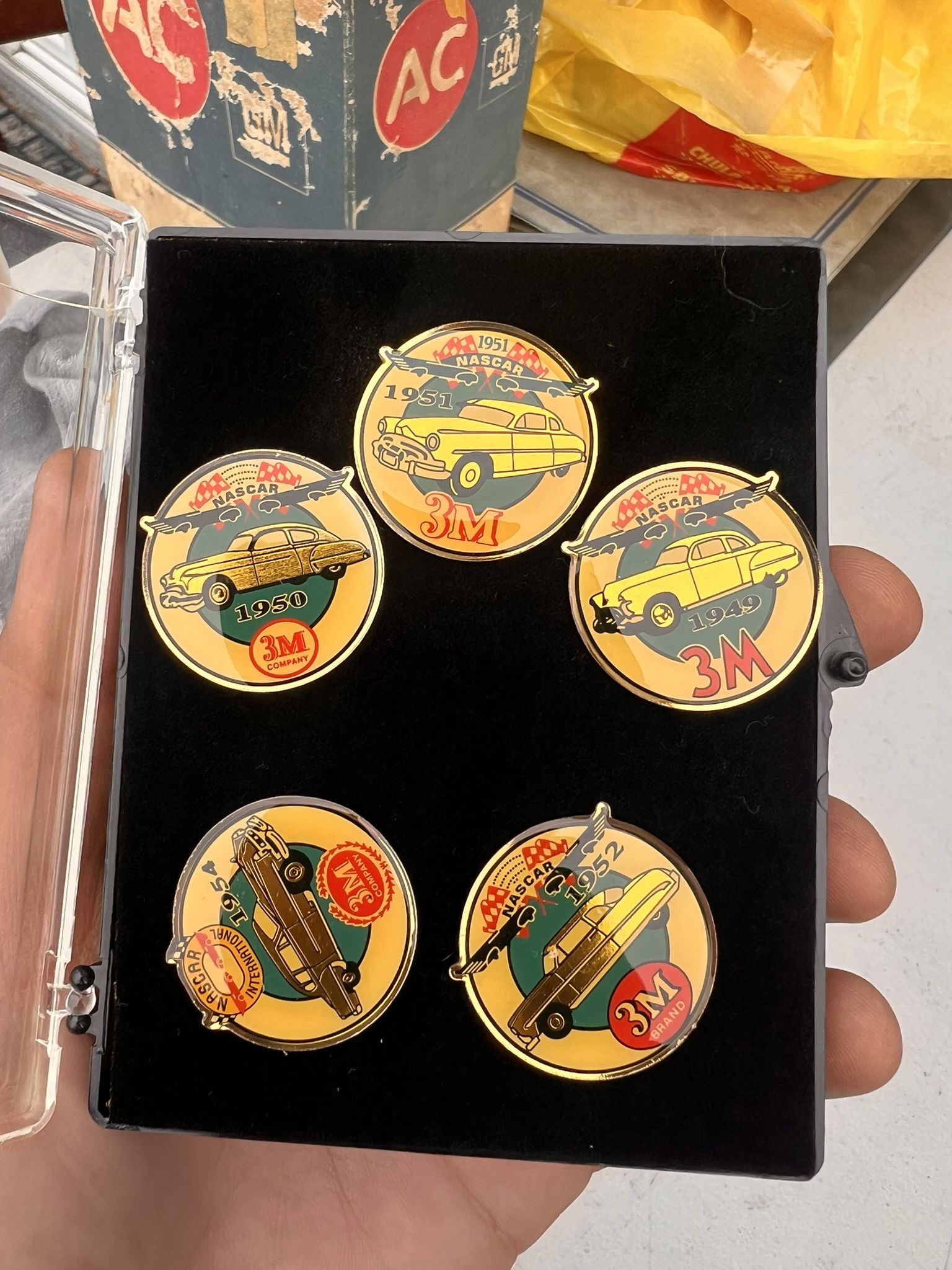 NASCAR INTERNATIONAL 3M Gold Cars Hat Pins (1949, 1950, 1951, 1952, 1954)